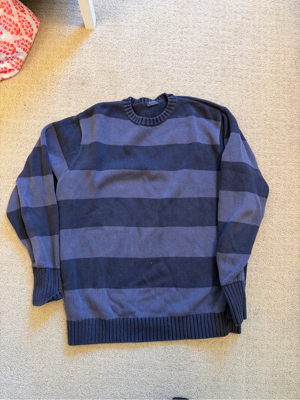 Brandy Melville Navy and Blue Striped Crewneck Sweater